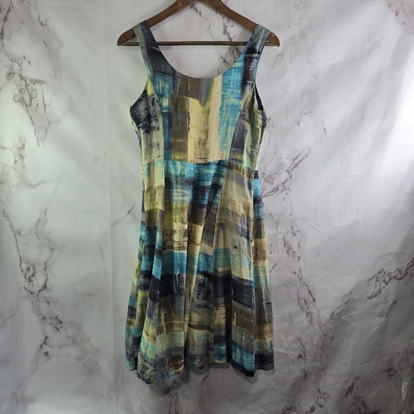 Nic + Zoe Dress Womens Small 4 Blue Green Tank Blouson Abstract Summer Mini - Picture 4 of 12